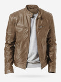 Jaqueta Masculina de Couro PU Slim Motoqueiro