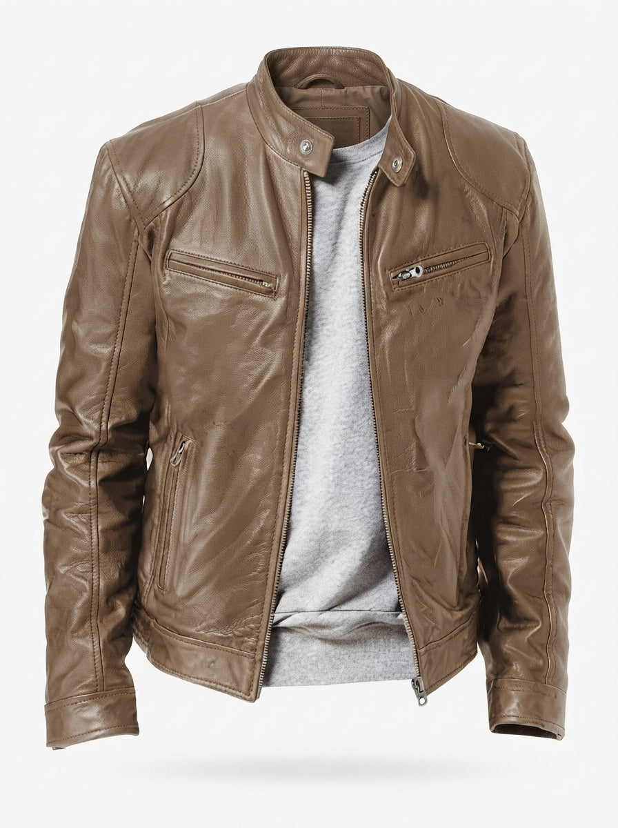 Jaqueta Masculina de Couro PU Slim Motoqueiro