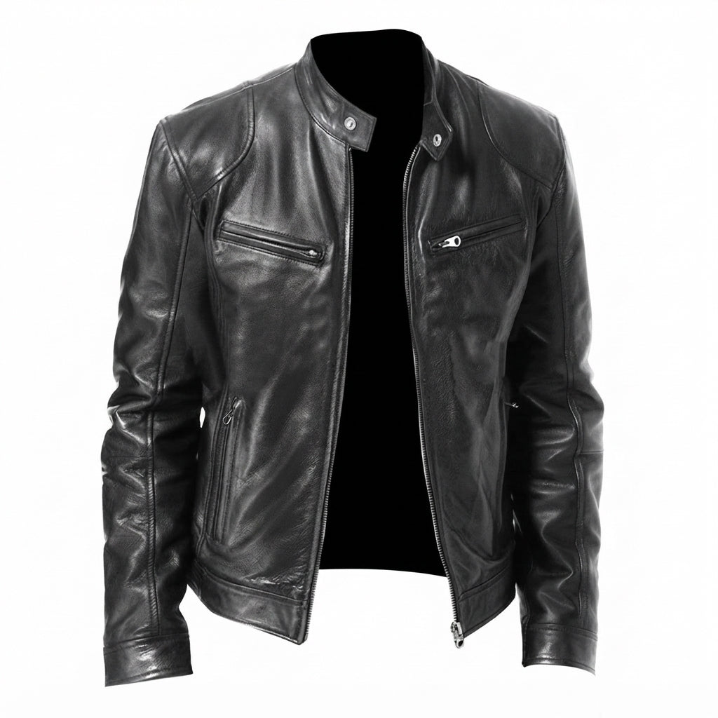 Jaqueta Masculina de Couro PU Slim Motoqueiro
