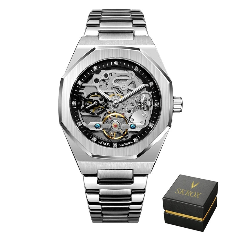 Relógio Masculino de Luxo Mecânico com Diamantes