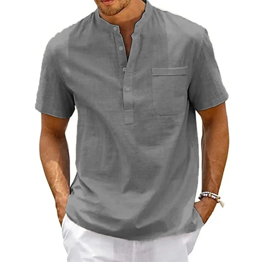 Camisa Henley Masculina em Linho e Algodão