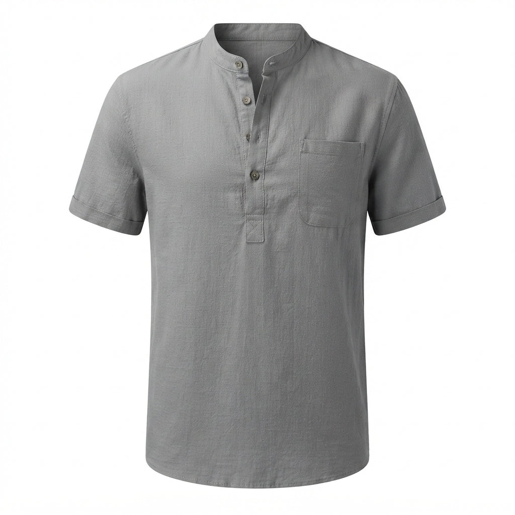 Camisa Henley Masculina em Linho e Algodão