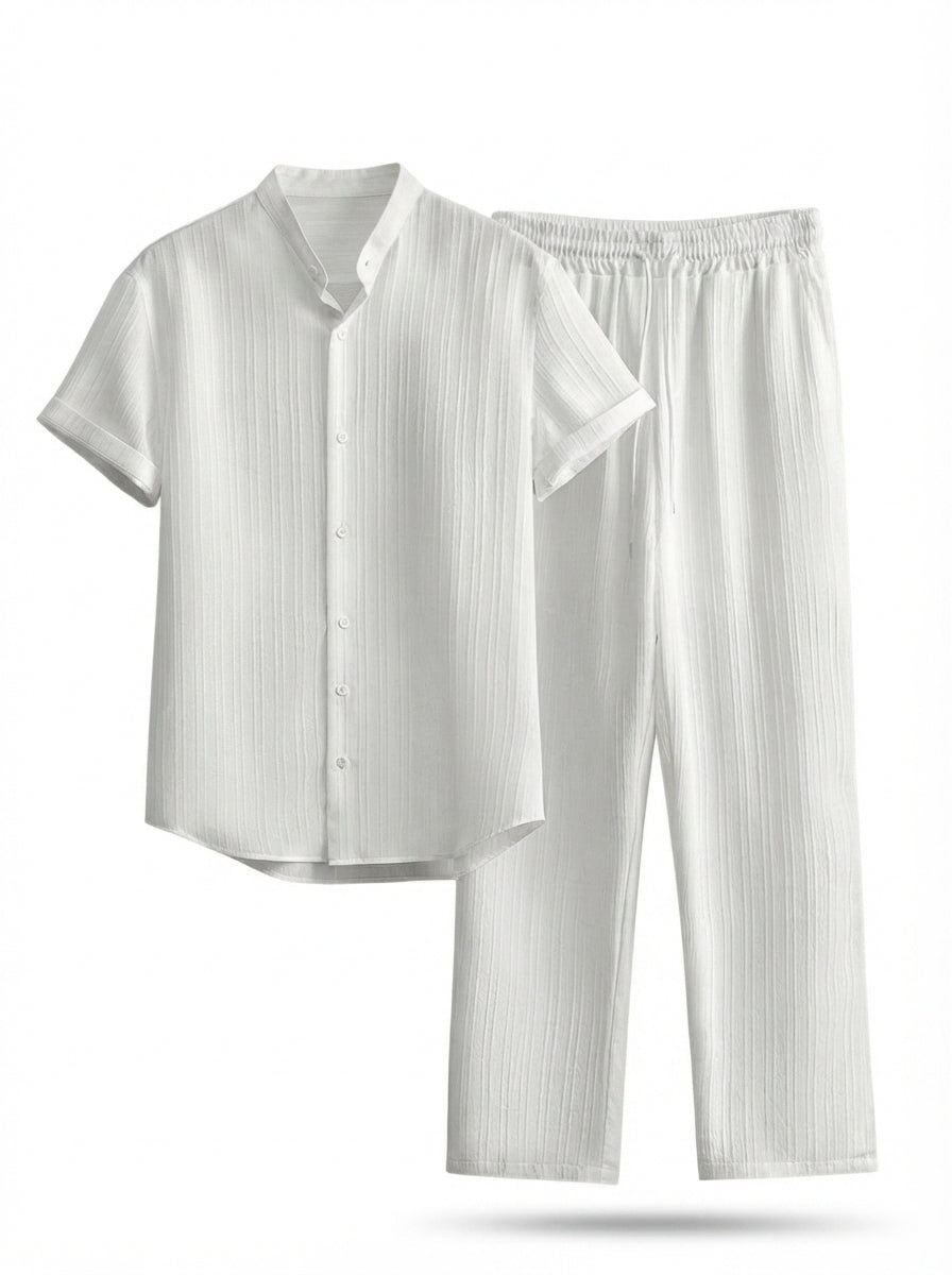 Conjunto Masculino Henley Texturizado Listrado