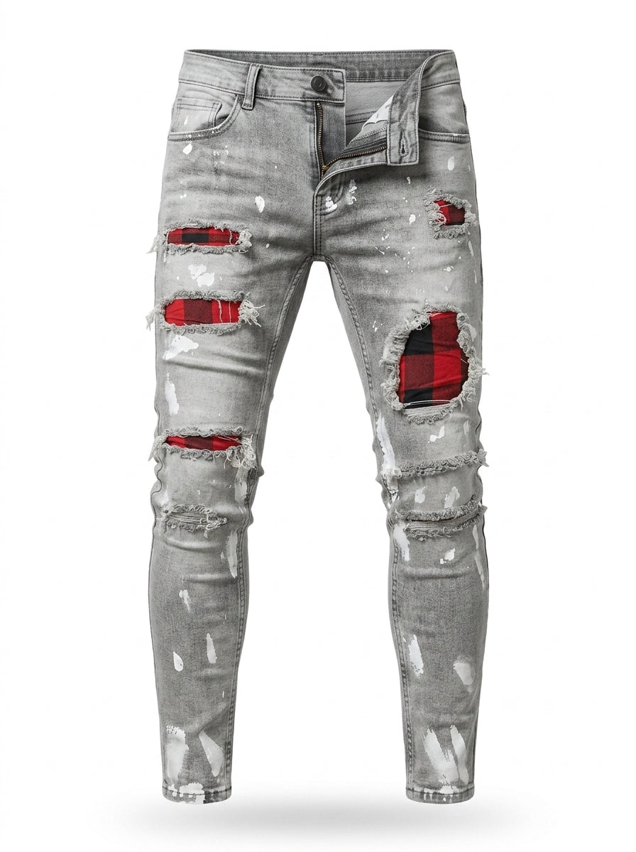 Calça Jeans Masculina Slim Destroyed Lavada