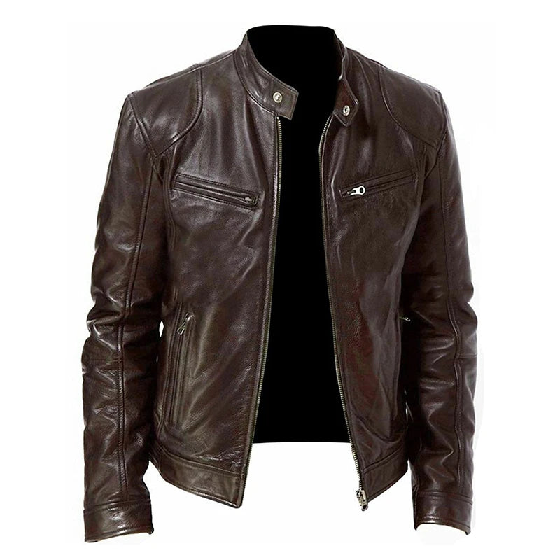Jaqueta Masculina de Couro PU Slim Motoqueiro