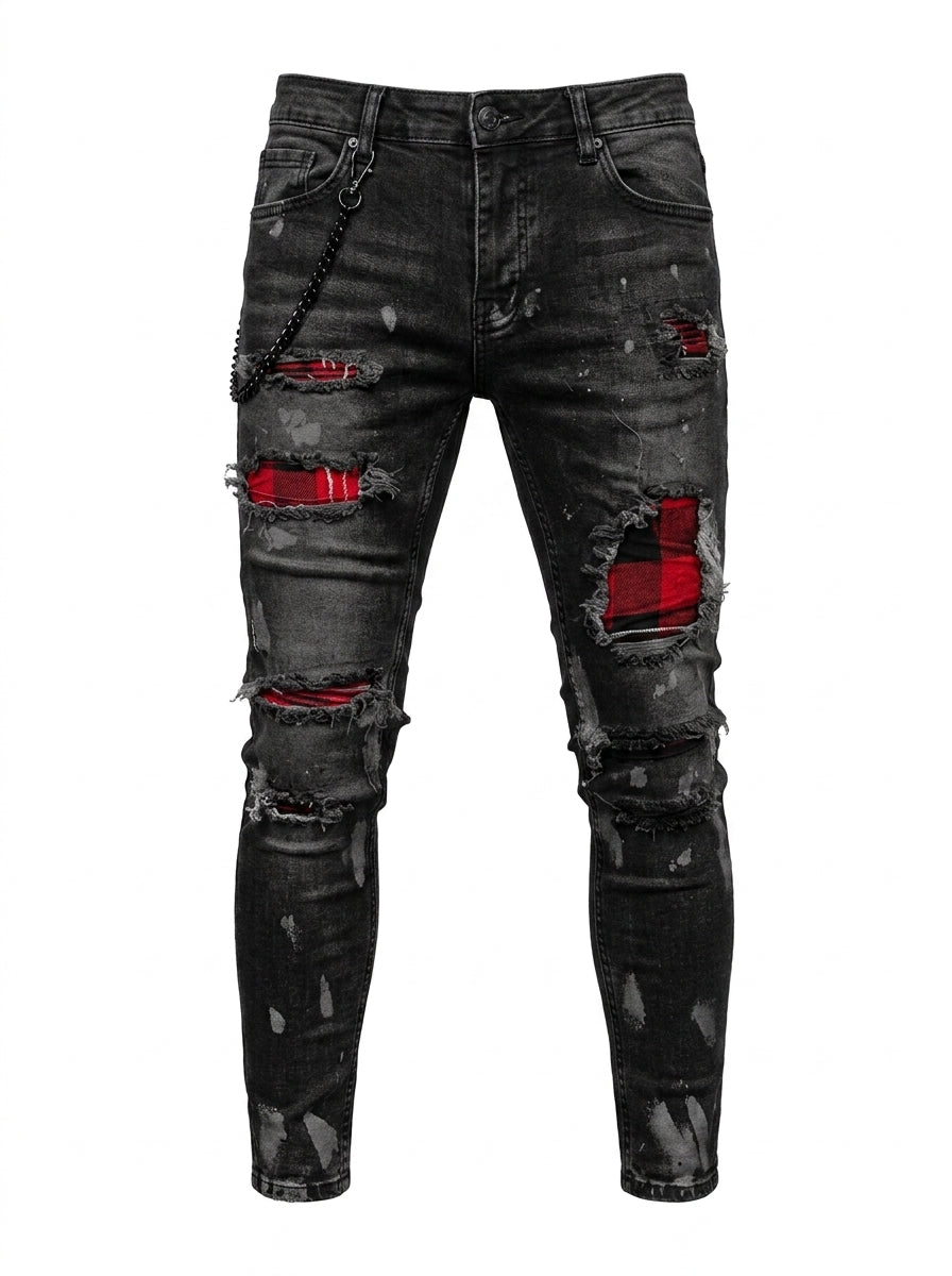 Calça Jeans Masculina Slim Destroyed Lavada