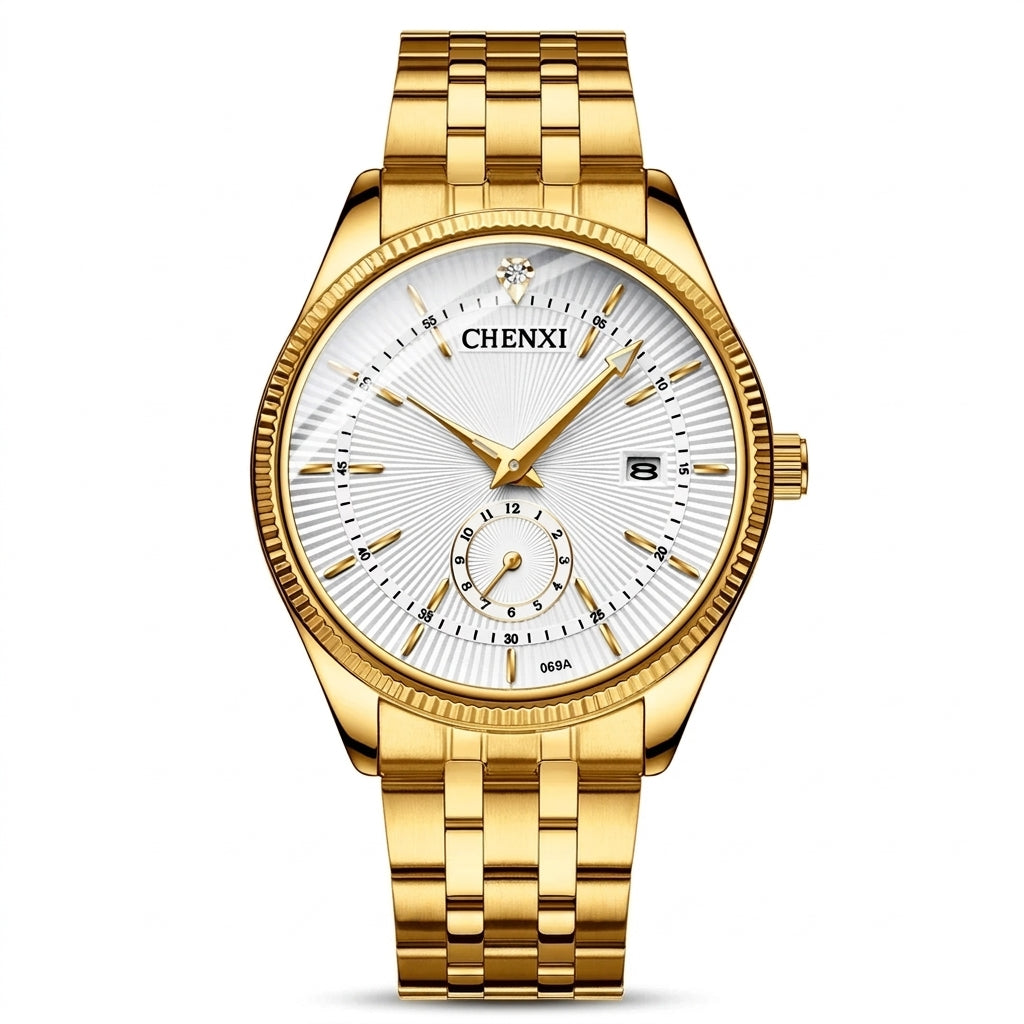 Kit Relógios Masculino e Feminino de Luxo Dourado