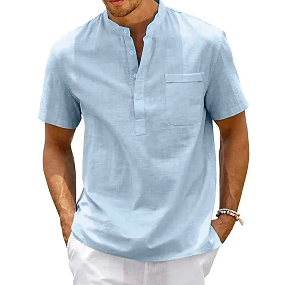Camisa Henley Masculina em Linho e Algodão