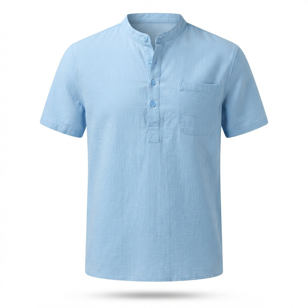 Camisa Henley Masculina em Linho e Algodão