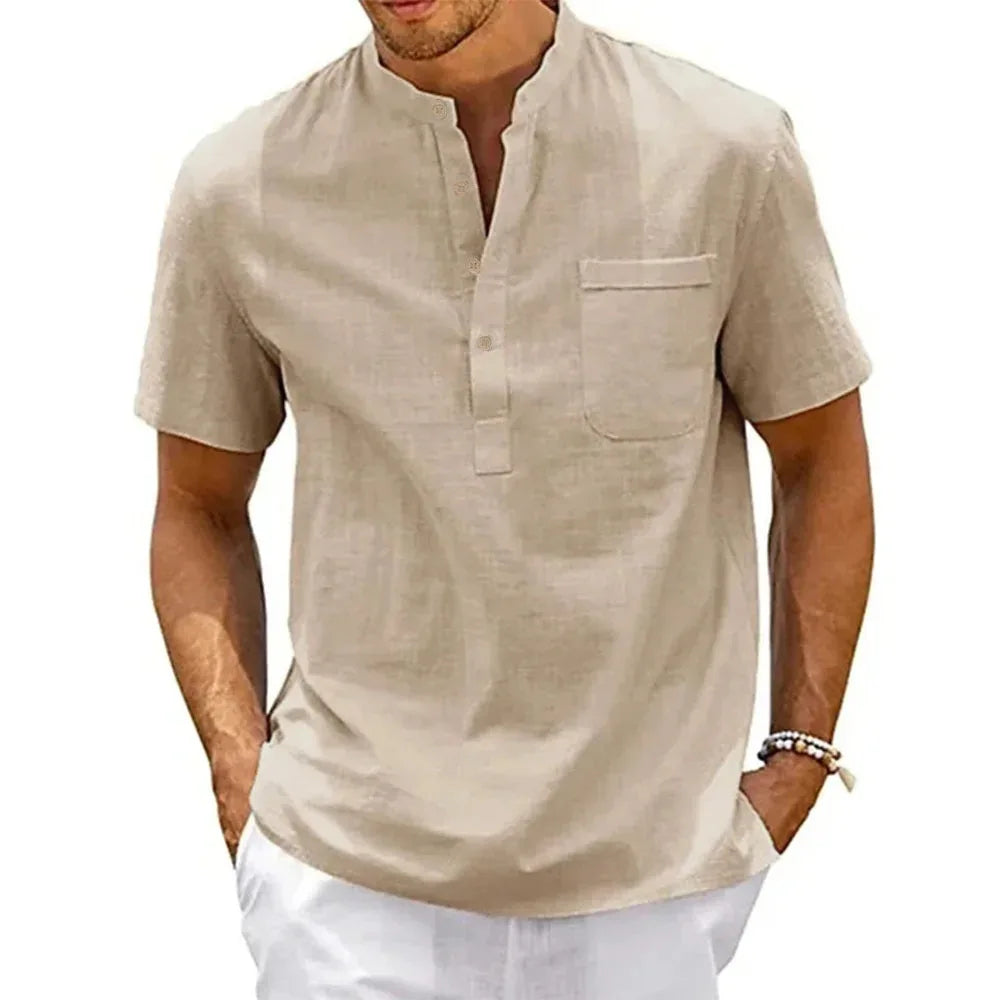 Camisa Henley Masculina em Linho e Algodão