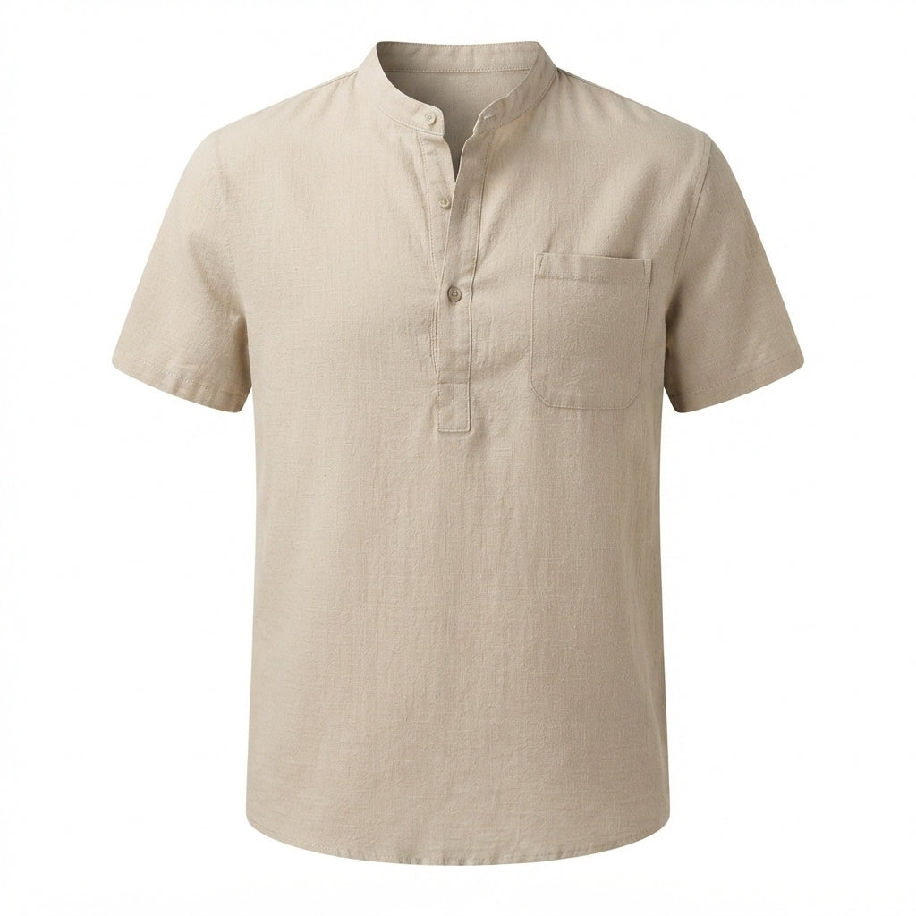 Camisa Henley Masculina em Linho e Algodão