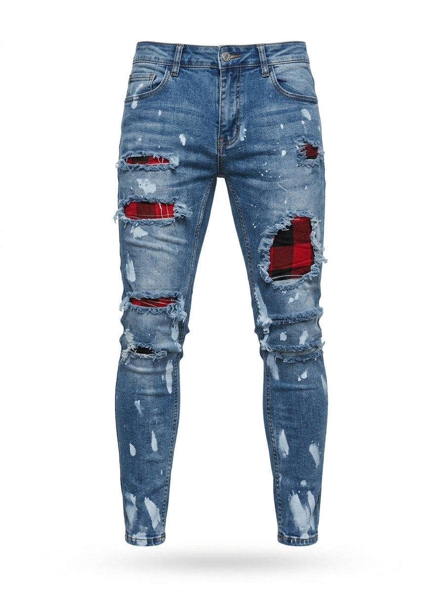 Calça Jeans Masculina Slim Destroyed Lavada