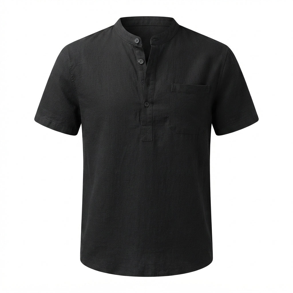 Camisa Henley Masculina em Linho e Algodão