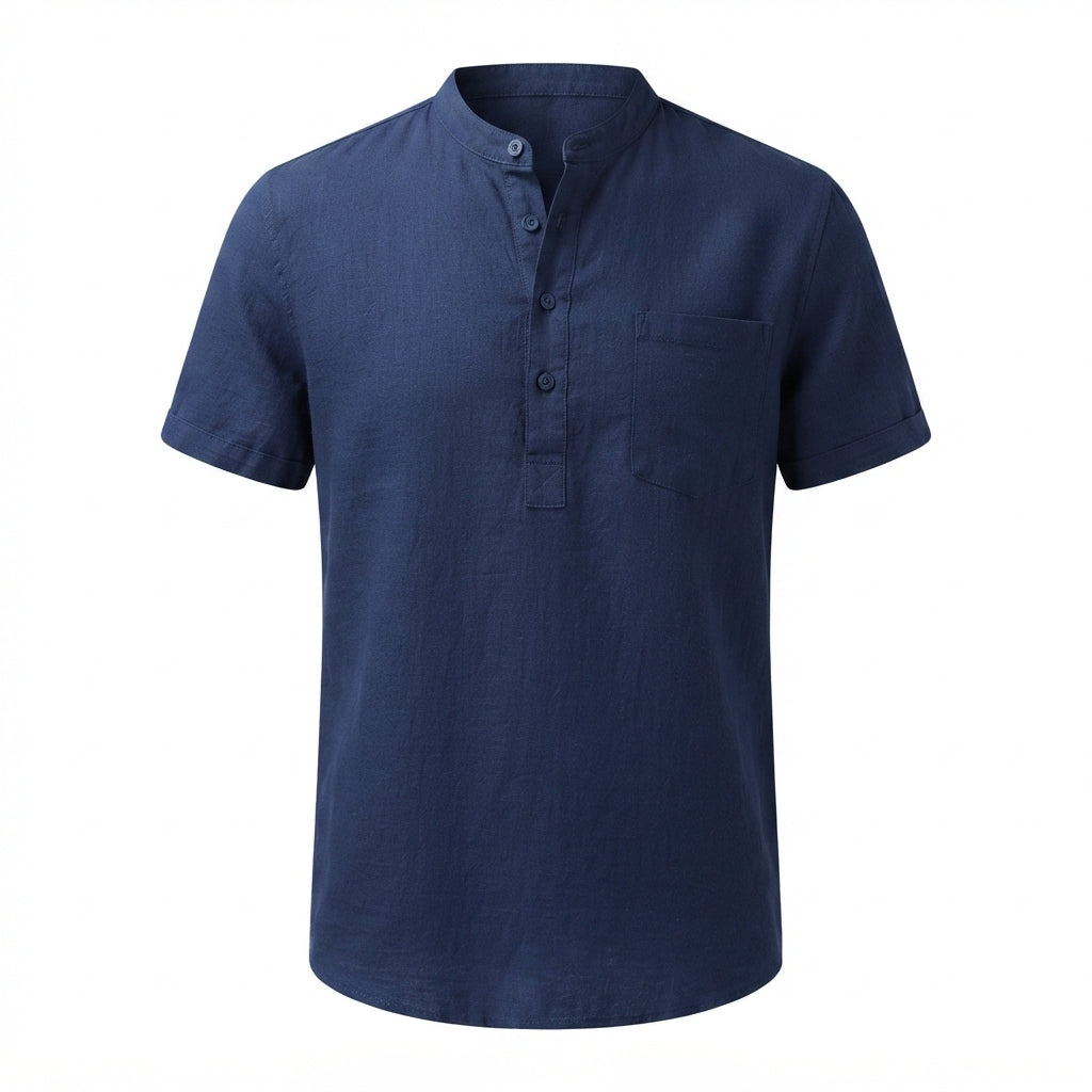 Camisa Henley Masculina em Linho e Algodão