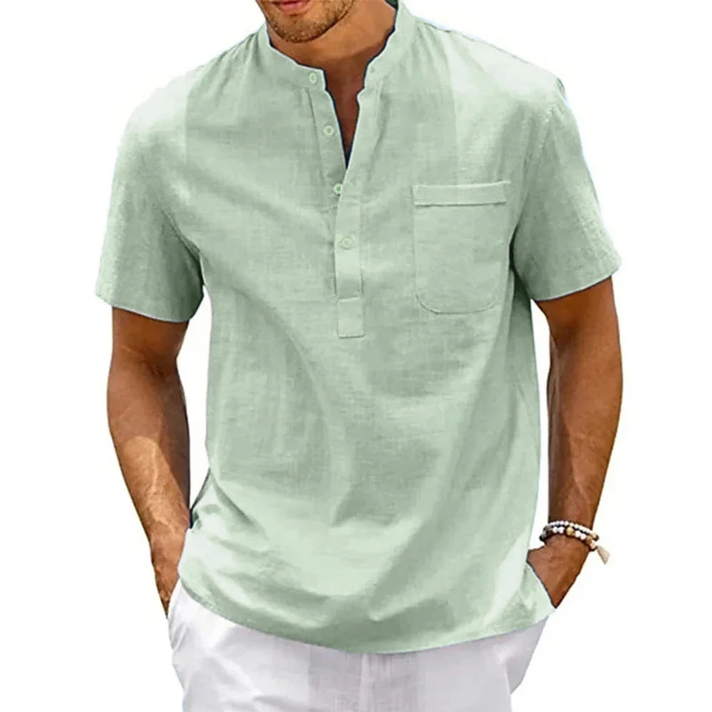 Camisa Henley Masculina em Linho e Algodão