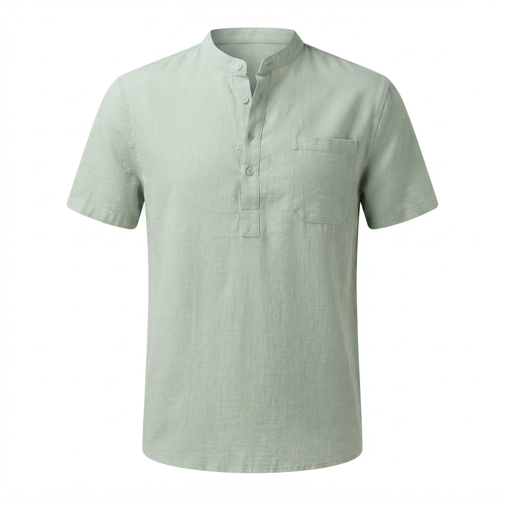 Camisa Henley Masculina em Linho e Algodão