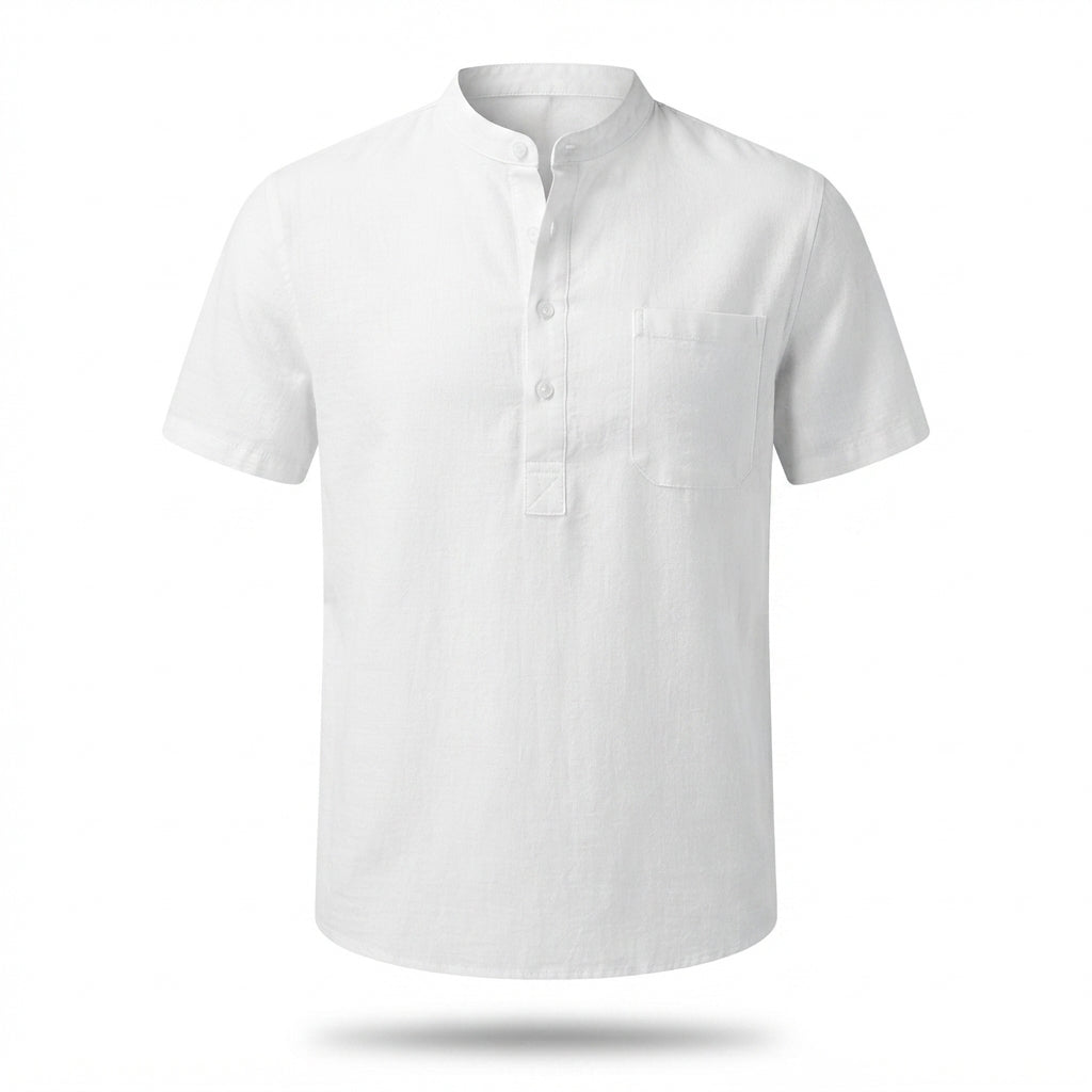 Camisa Henley Masculina em Linho e Algodão