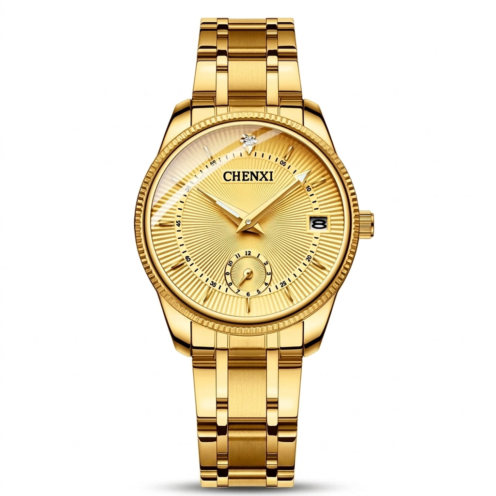 Kit Relógios Masculino e Feminino de Luxo Dourado